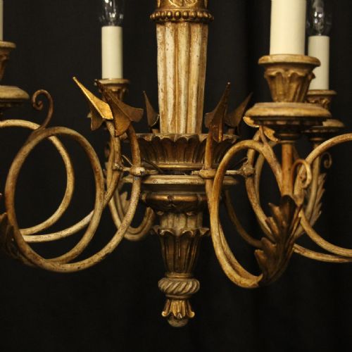 FRENCH GILTWOOD POLYCHROME 6 LIGHT CHANDELIER - ADDITIONAL PHOTO 8