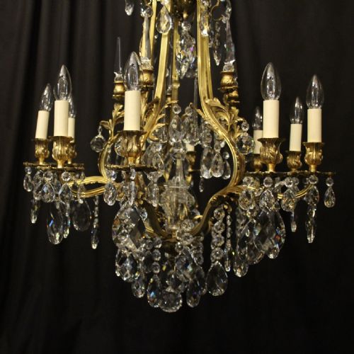 FRENCH GILDED BRONZE CRYSTAL ANTIQUE CHANDELIER - ADDITIONAL PHOTO 1