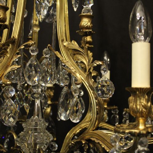 FRENCH GILDED BRONZE CRYSTAL ANTIQUE CHANDELIER - ADDITIONAL PHOTO 2