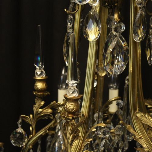 FRENCH GILDED BRONZE CRYSTAL ANTIQUE CHANDELIER - ADDITIONAL PHOTO 3