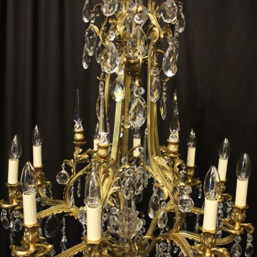 FRENCH GILDED BRONZE CRYSTAL ANTIQUE CHANDELIER - ADDITIONAL PHOTO 4