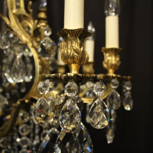 FRENCH GILDED BRONZE CRYSTAL ANTIQUE CHANDELIER - ADDITIONAL PHOTO 9