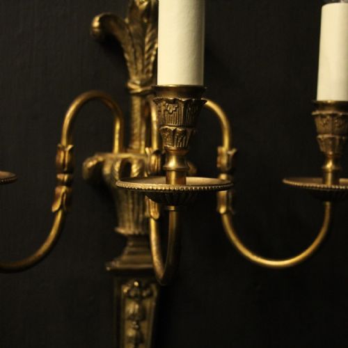 FRENCH SET OF 4 LARGE GILDED BRASS TRIPLE ARM WALL LIGHTS - ADDITIONAL PHOTO 3