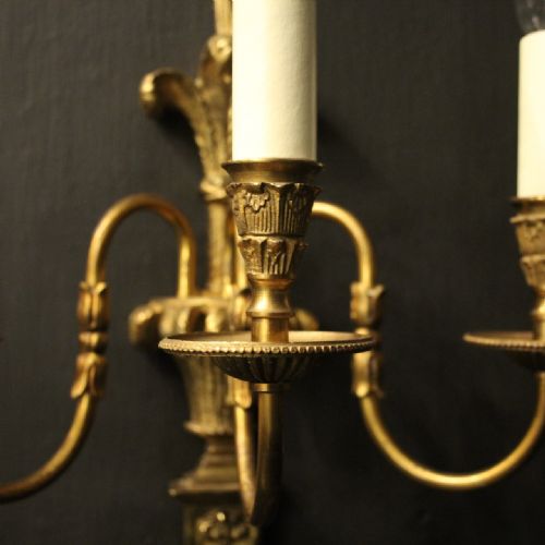 FRENCH SET OF 4 LARGE GILDED BRASS TRIPLE ARM WALL LIGHTS - ADDITIONAL PHOTO 6