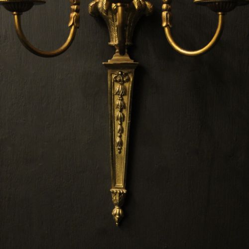 FRENCH SET OF 4 LARGE GILDED BRASS TRIPLE ARM WALL LIGHTS - ADDITIONAL PHOTO 7
