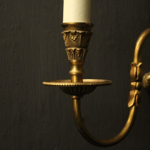 FRENCH SET OF 4 LARGE GILDED BRASS TRIPLE ARM WALL LIGHTS - ADDITIONAL PHOTO 8