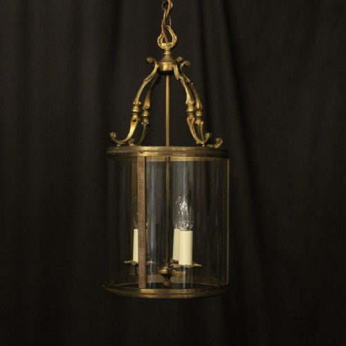 french gilded brass triple light convex antique lantern - CATEGORY: ANTIQUE LIGHTING - DATED 1920