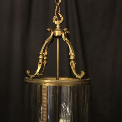 FRENCH GILDED BRASS TRIPLE LIGHT CONVEX ANTIQUE LANTERN - ADDITIONAL PHOTO 1