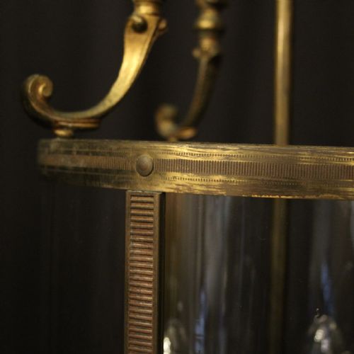 FRENCH GILDED BRASS TRIPLE LIGHT CONVEX ANTIQUE LANTERN - ADDITIONAL PHOTO 2