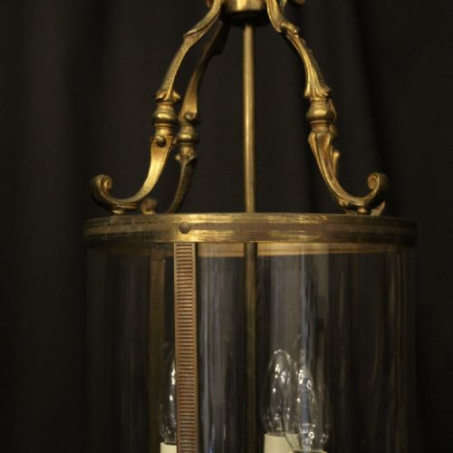 FRENCH GILDED BRASS TRIPLE LIGHT CONVEX ANTIQUE LANTERN - ADDITIONAL PHOTO 3