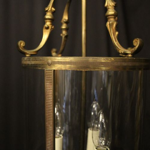 FRENCH GILDED BRASS TRIPLE LIGHT CONVEX ANTIQUE LANTERN - ADDITIONAL PHOTO 4