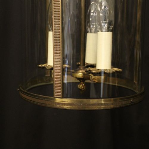 FRENCH GILDED BRASS TRIPLE LIGHT CONVEX ANTIQUE LANTERN - ADDITIONAL PHOTO 5