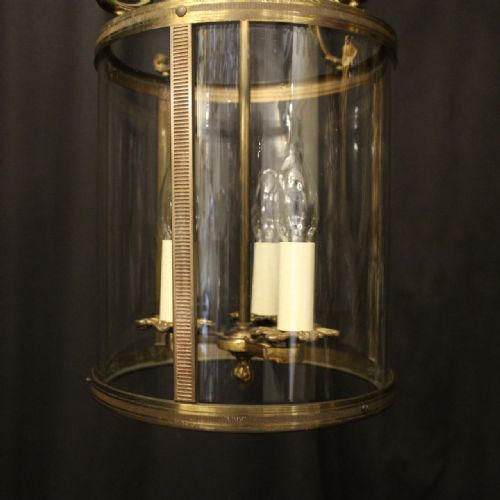 FRENCH GILDED BRASS TRIPLE LIGHT CONVEX ANTIQUE LANTERN - ADDITIONAL PHOTO 6