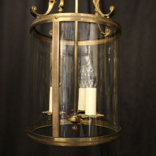 FRENCH GILDED BRASS TRIPLE LIGHT CONVEX ANTIQUE LANTERN - ADDITIONAL PHOTO 7