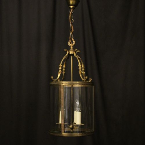 FRENCH GILDED BRASS TRIPLE LIGHT CONVEX ANTIQUE LANTERN - ADDITIONAL PHOTO 8