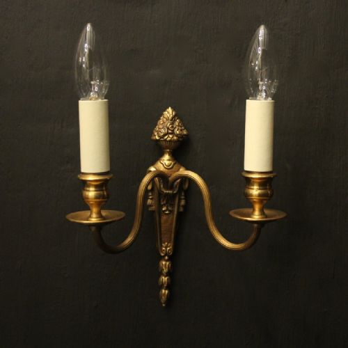 FRENCH GILDED TWIN ARM ANTIQUE WALL LIGHTS - ADDITIONAL PHOTO 1