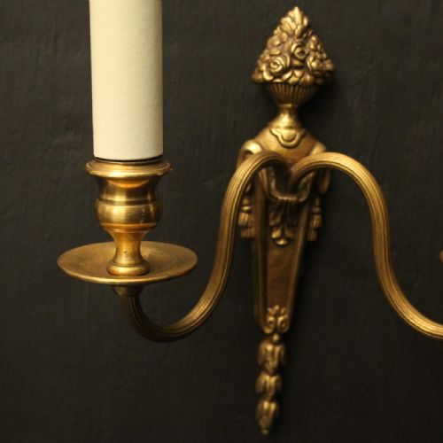 FRENCH GILDED TWIN ARM ANTIQUE WALL LIGHTS - ADDITIONAL PHOTO 3