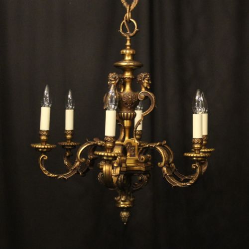 french gilded bronze 6 light antique chandelier - CATEGORY: ANTIQUE LIGHTING - DATED 19TH CENTURY