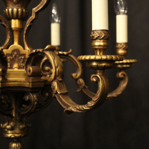 FRENCH GILDED BRONZE 6 LIGHT ANTIQUE CHANDELIER - ADDITIONAL PHOTO 1