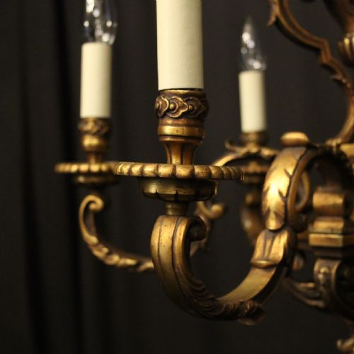 FRENCH GILDED BRONZE 6 LIGHT ANTIQUE CHANDELIER - ADDITIONAL PHOTO 4