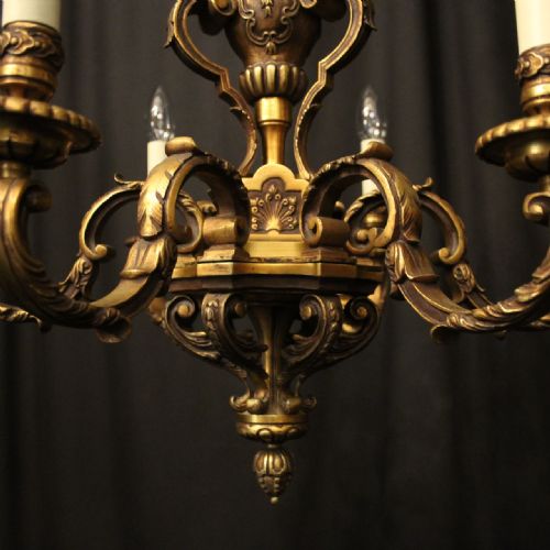 FRENCH GILDED BRONZE 6 LIGHT ANTIQUE CHANDELIER - ADDITIONAL PHOTO 5