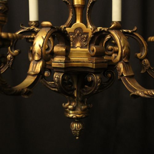 FRENCH GILDED BRONZE 6 LIGHT ANTIQUE CHANDELIER - ADDITIONAL PHOTO 7