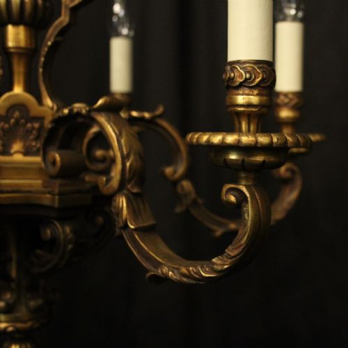 FRENCH GILDED BRONZE 6 LIGHT ANTIQUE CHANDELIER - ADDITIONAL PHOTO 8