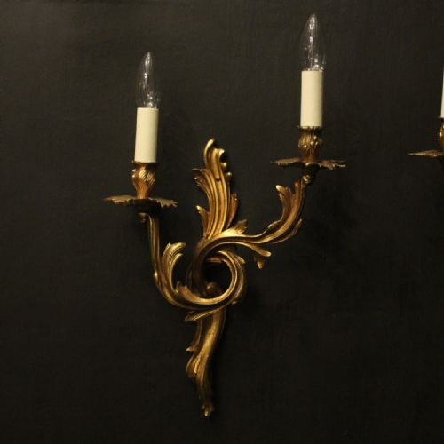 FRENCH PAIR OF BRONZE ANTIQUE WALL SCONCES - ADDITIONAL PHOTO 1