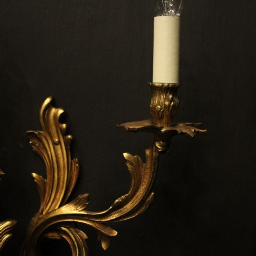 FRENCH PAIR OF BRONZE ANTIQUE WALL SCONCES - ADDITIONAL PHOTO 2