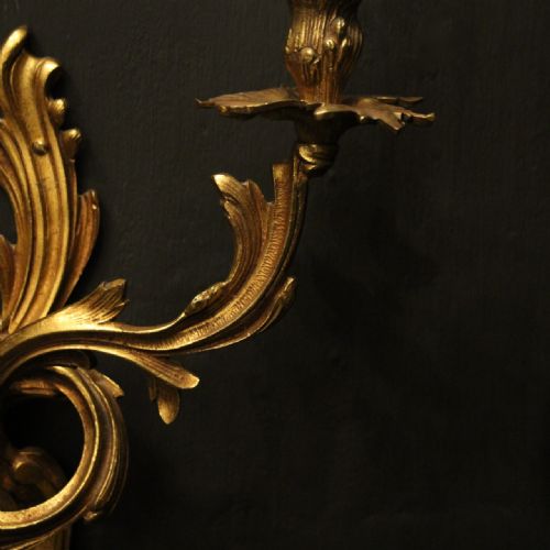 FRENCH PAIR OF BRONZE ANTIQUE WALL SCONCES - ADDITIONAL PHOTO 8
