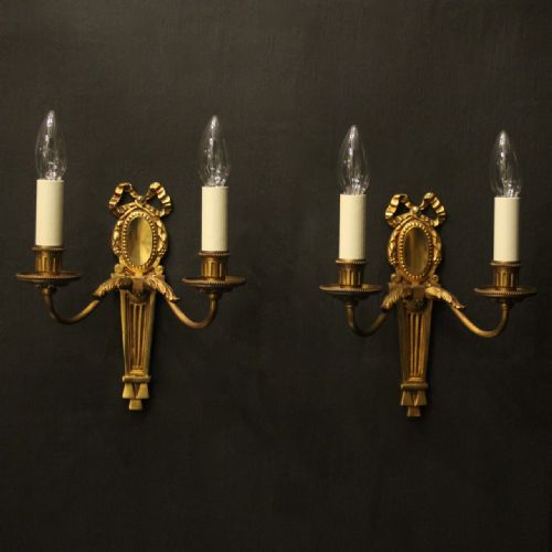 french pair of gilded bronze twin arm wall lights - CATEGORY: ANTIQUE LIGHTING - DATED 1920
