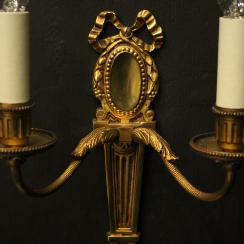 FRENCH PAIR OF GILDED BRONZE TWIN ARM WALL LIGHTS - ADDITIONAL PHOTO 2