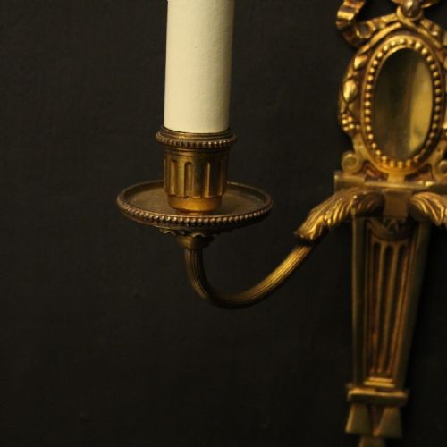 FRENCH PAIR OF GILDED BRONZE TWIN ARM WALL LIGHTS - ADDITIONAL PHOTO 5