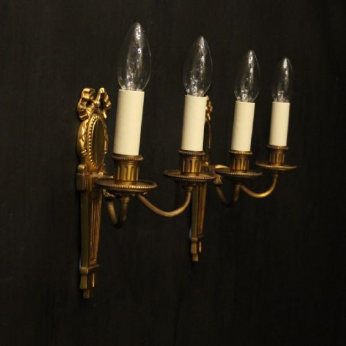FRENCH PAIR OF GILDED BRONZE TWIN ARM WALL LIGHTS - ADDITIONAL PHOTO 9