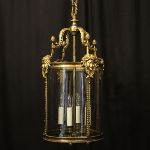english gilded bronze 4 light 19th c antique hall lantern - CATEGORY: ANTIQUE LIGHTING - DATED 19TH CENTURY