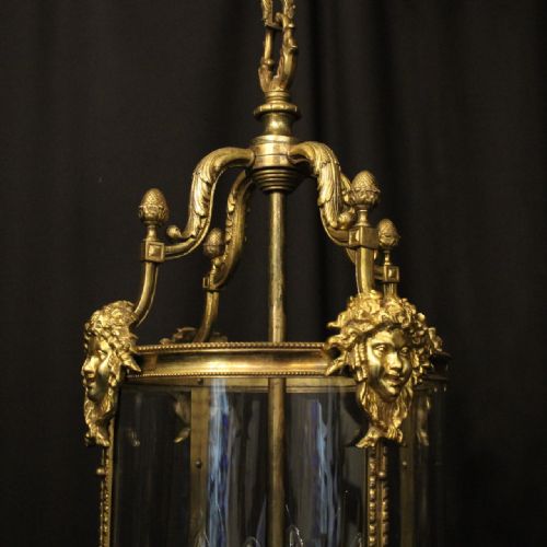 ENGLISH GILDED BRONZE 4 LIGHT 19TH C ANTIQUE HALL LANTERN - ADDITIONAL PHOTO 1