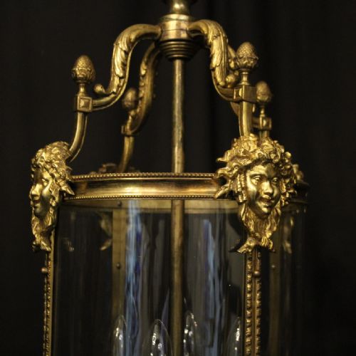 ENGLISH GILDED BRONZE 4 LIGHT 19TH C ANTIQUE HALL LANTERN - ADDITIONAL PHOTO 2