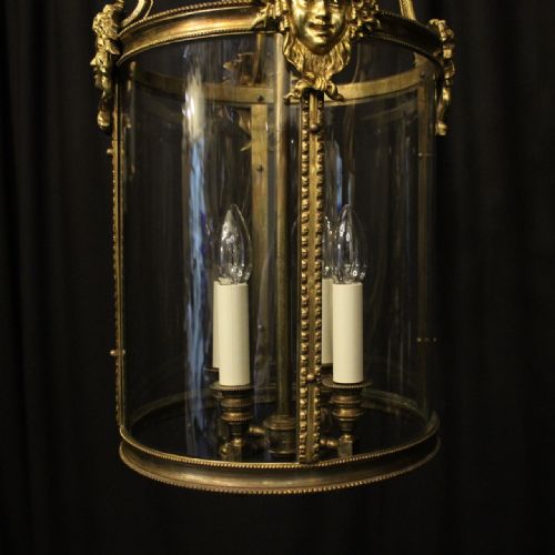 ENGLISH GILDED BRONZE 4 LIGHT 19TH C ANTIQUE HALL LANTERN - ADDITIONAL PHOTO 3