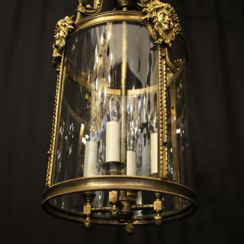 ENGLISH GILDED BRONZE 4 LIGHT 19TH C ANTIQUE HALL LANTERN - ADDITIONAL PHOTO 4
