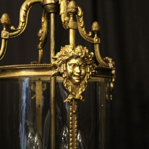 ENGLISH GILDED BRONZE 4 LIGHT 19TH C ANTIQUE HALL LANTERN - ADDITIONAL PHOTO 5