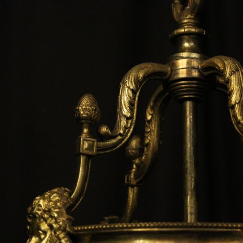 ENGLISH GILDED BRONZE 4 LIGHT 19TH C ANTIQUE HALL LANTERN - ADDITIONAL PHOTO 7