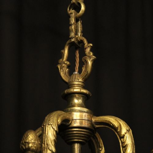 ENGLISH GILDED BRONZE 4 LIGHT 19TH C ANTIQUE HALL LANTERN - ADDITIONAL PHOTO 8