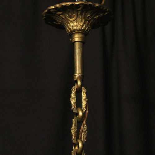 ENGLISH GILDED BRONZE 4 LIGHT 19TH C ANTIQUE HALL LANTERN - ADDITIONAL PHOTO 9
