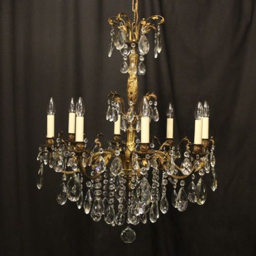 italian 8 light gilded bronze crystal antique chandelier - CATEGORY: ANTIQUE LIGHTING - DATED 1920