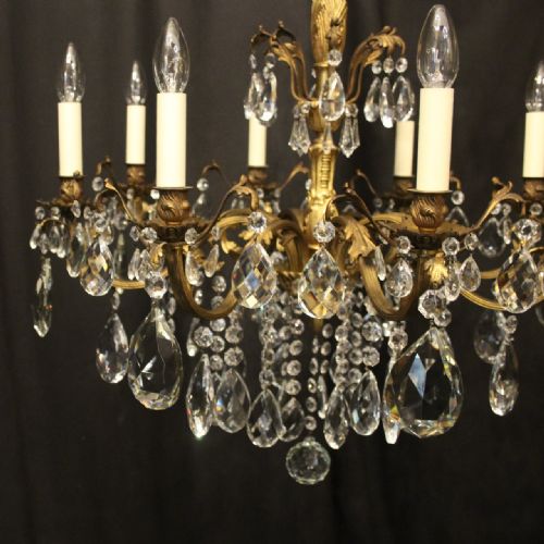 ITALIAN 8 LIGHT GILDED BRONZE CRYSTAL ANTIQUE CHANDELIER - ADDITIONAL PHOTO 1