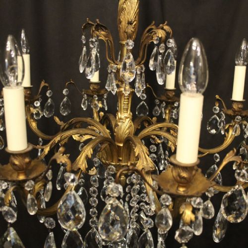 ITALIAN 8 LIGHT GILDED BRONZE CRYSTAL ANTIQUE CHANDELIER - ADDITIONAL PHOTO 5
