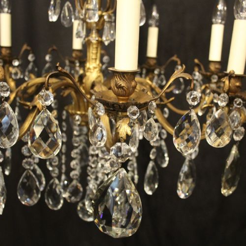 ITALIAN 8 LIGHT GILDED BRONZE CRYSTAL ANTIQUE CHANDELIER - ADDITIONAL PHOTO 6