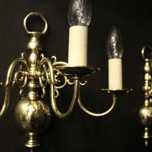 ENGLISH PAIR OF TWIN ARM ANTIQUE WALL LIGHTS - ADDITIONAL PHOTO 1