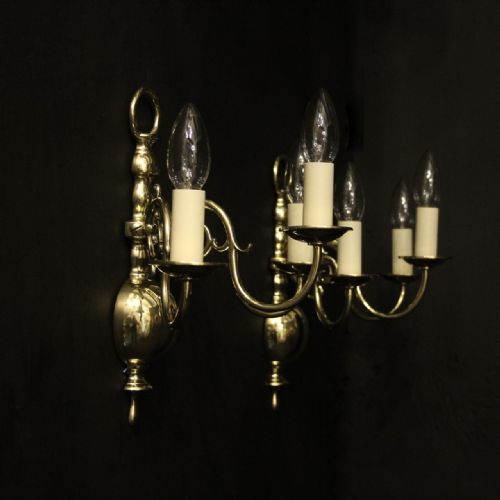 ENGLISH PAIR OF TWIN ARM ANTIQUE WALL LIGHTS - ADDITIONAL PHOTO 8