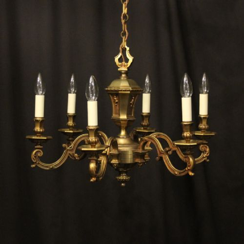 french gilded bronze 6 light antique chandelier - CATEGORY: ANTIQUE LIGHTING - DATED 1920
